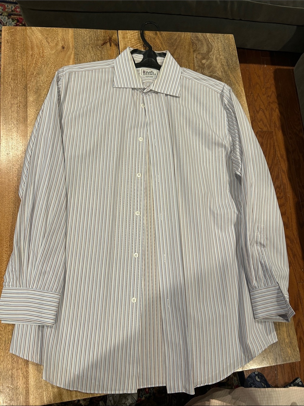 Hermes Men's Stripe Button-Down Shirt - White with Blue Stripes